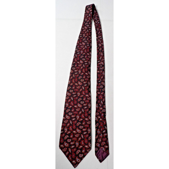 Vtg Burt Pulitzer Bagpiper Mens Neck Tie Wool Challis Black Red Paisley - Picture 3 of 9